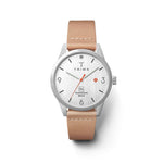 Humanium Metal Watch - Slim Leather Strap with Light Grey Dial