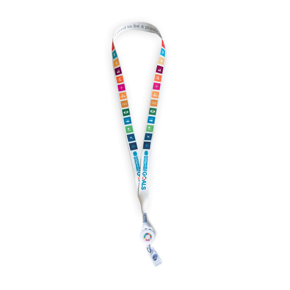 Zoomed in image of UNDP Shop SDGs Retractable Lanyard.