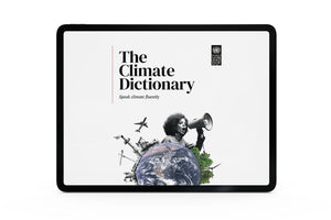 The Climate Dictionary from UNDP. Cover in blank background on iPad.