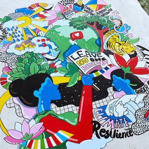 SDGs Canvas Tote Bag with Original Artwork. available at the UN Development Programme Shop.