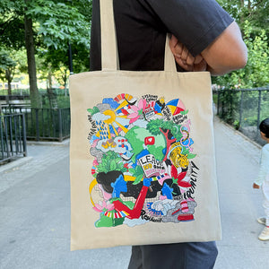 SDGs Canvas Tote Bag with Original Artwork. available at the UN Development Programme Shop.