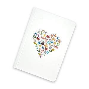 SDGs Mini Notebook featuring the heart design on the compact with cover 