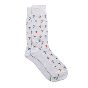 Socks that Plant Tropical Rainforests in grey with palm tree design against white background