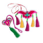 Set of two multi-color hand woven ornaments with tassel detail